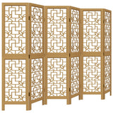 Room Divider 6 Panels Brown Solid Wood Paulownia - Front View