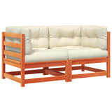 Garden Sofas Corner with Cushions 2 pcs Wax Brown Solid Wood Pine - Front View