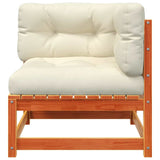 Garden Sofas Corner with Cushions 2 pcs Wax Brown Solid Wood Pine - Rear View