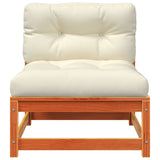 Garden Sofas Armless with Cushions 2 pcs Wax Brown Solid Wood Pine - Rear View