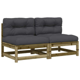 Garden Sofas Armless with Cushions 2 pcs Impregnated Wood Pine - Front View