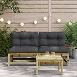 Garden Sofas Armless with Cushions 2 pcs Impregnated Wood Pine - Side View
