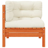 Garden Sofa Corner with Cushions Wax Brown Solid Wood Pine - Rear View