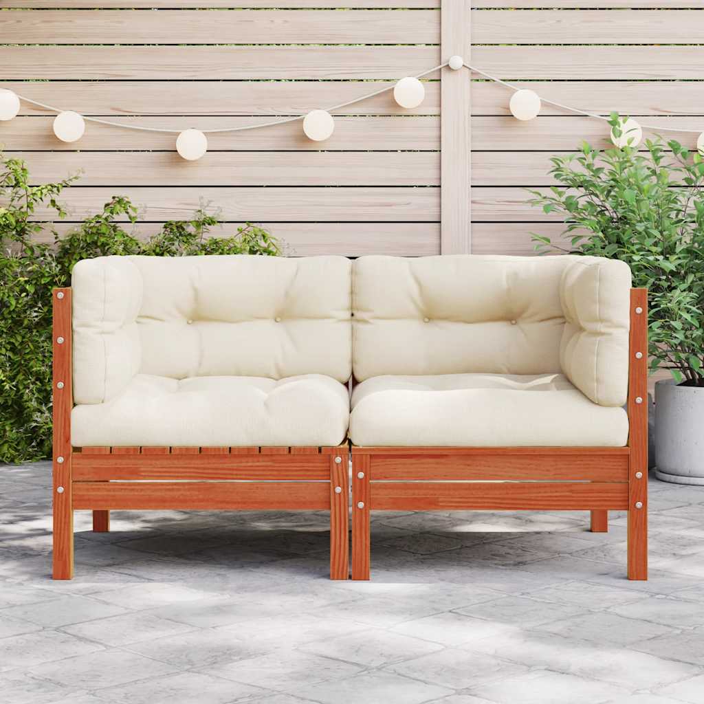Garden Sofa Corner with Cushions 2 pcs Wax Brown