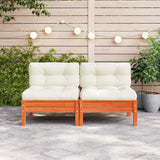 Garden Sofa Armless with Cushions Wax Brown Solid Wood Pine