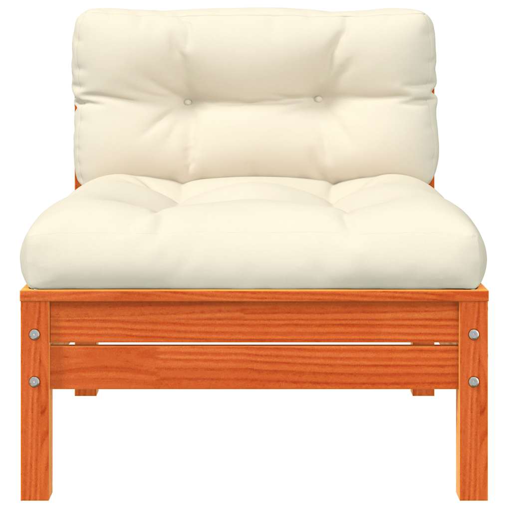 Garden Sofa Armless with Cushions Wax Brown Solid Wood Pine