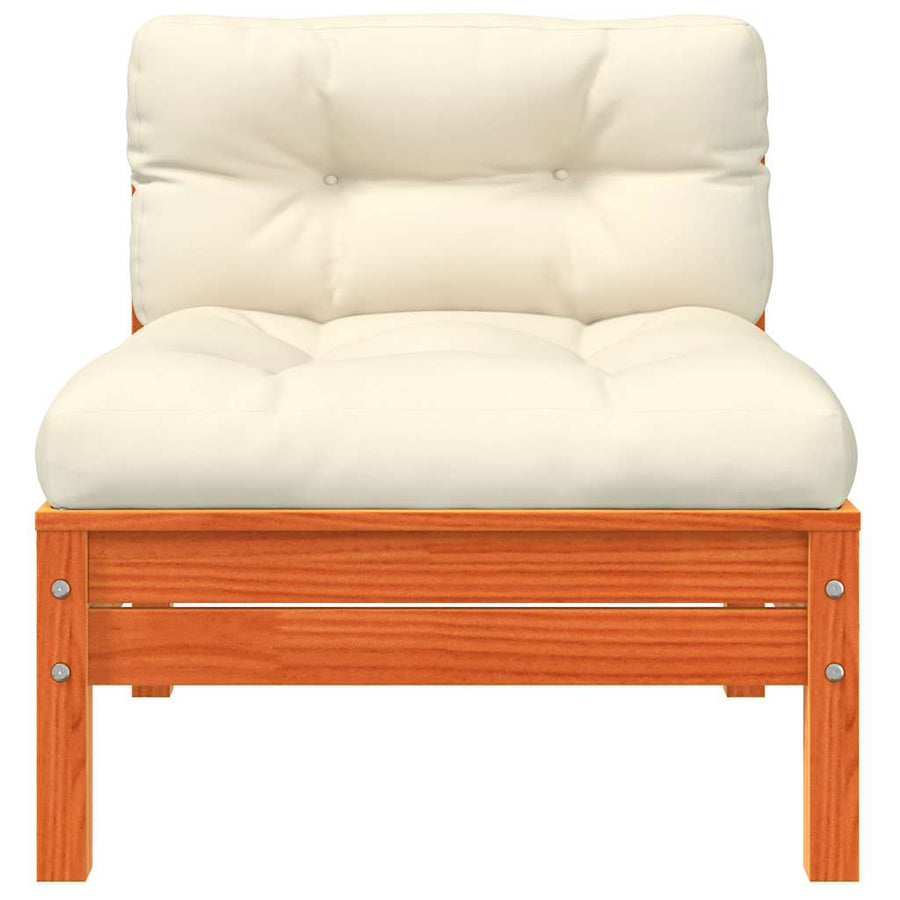 Garden Sofa Armless with Cushions Wax Brown Solid Wood Pine