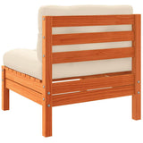 Garden Sofa Armless with Cushions Wax Brown Solid Wood Pine - Close-Up Angle