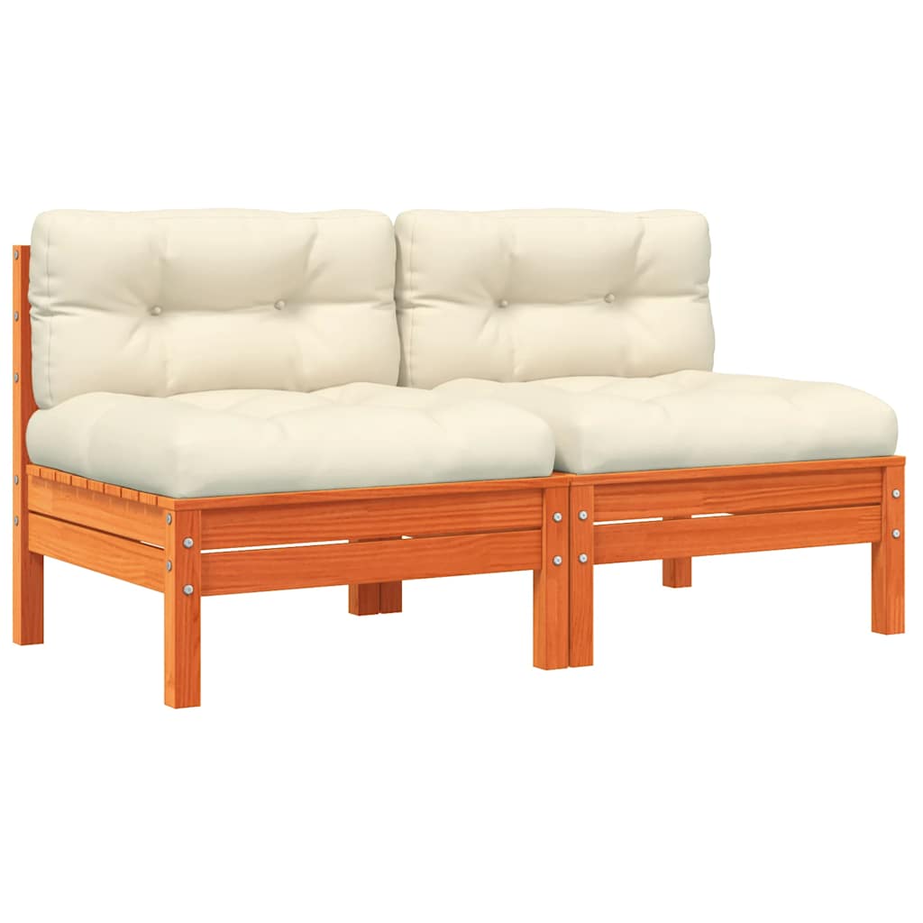 Garden Sofa Armless with Cushions 2 pcs Wax Brown