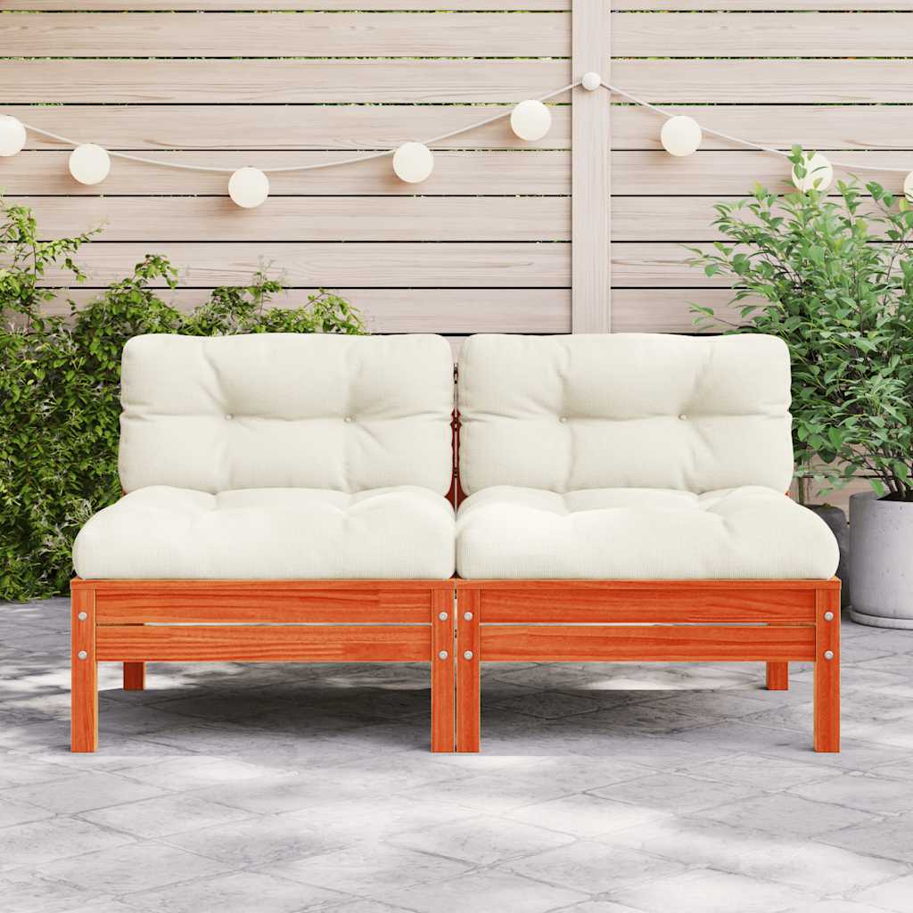 Garden Sofa Armless with Cushions 2 pcs Wax Brown