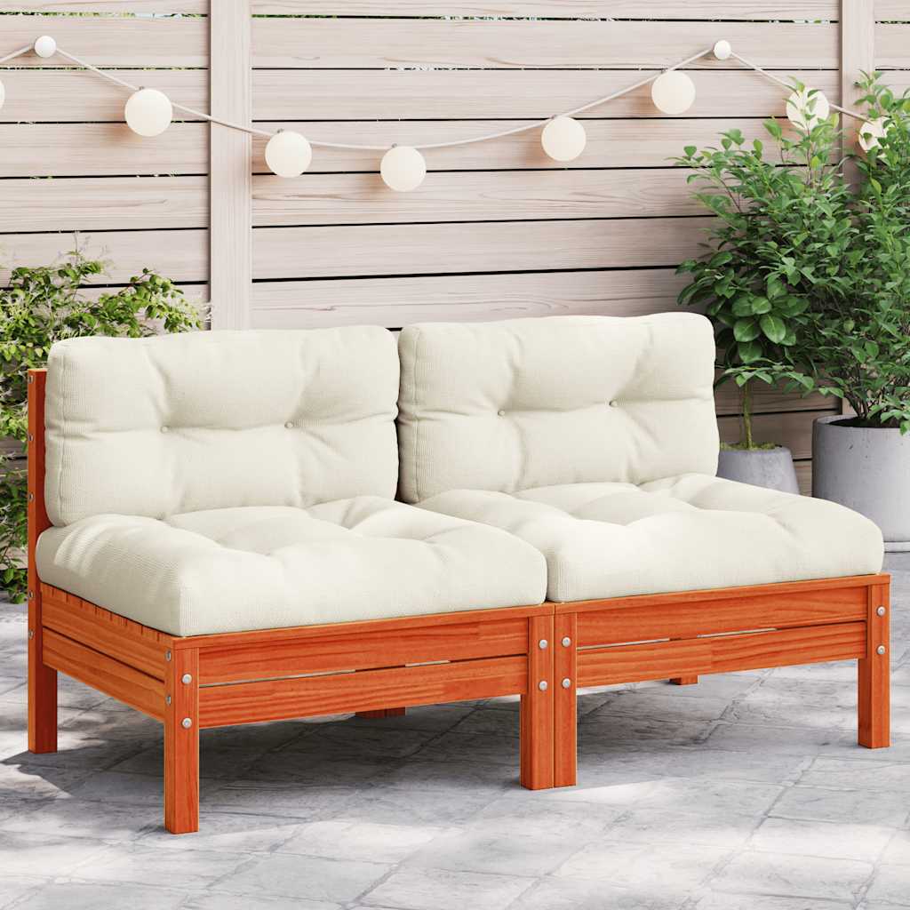 Garden Sofa Armless with Cushions 2 pcs Wax Brown