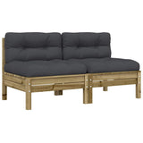 Garden Sofa Armless with Cushions 2 pcs Impregnated Wood Pine - Front View