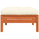 Garden Footstool with Cushion Wax Brown Solid Wood Pine - Rear View