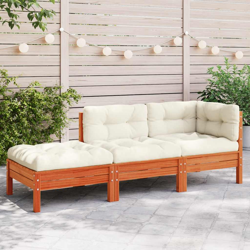 Garden Sofa with Cushions and Footstool 3-Seater