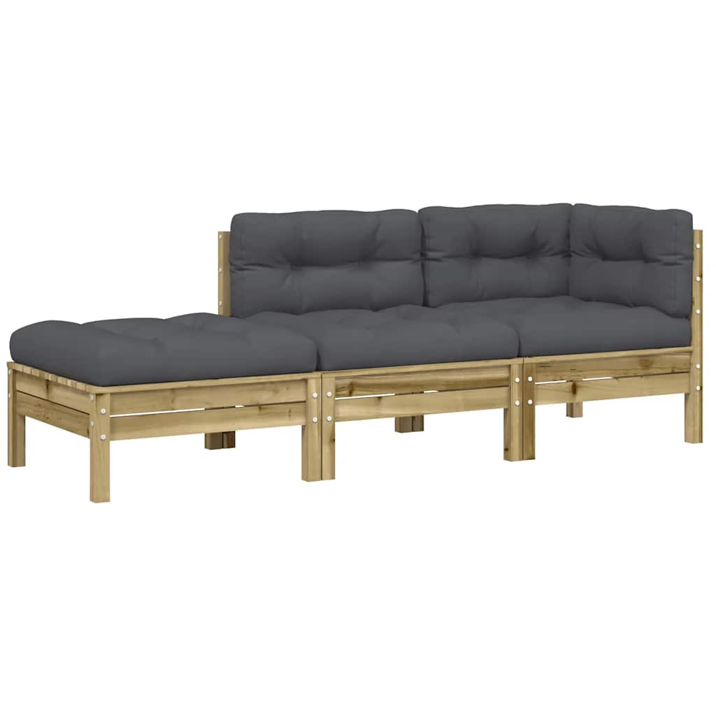 Garden Sofa with Cushions and Footstool 3-Seater