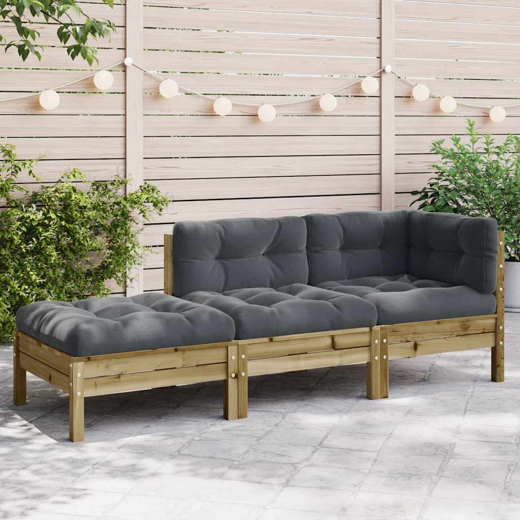 Garden Sofa with Cushions and Footstool 3-Seater