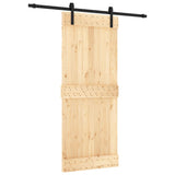 Sliding Door with Hardware Set 85x210 cm Solid Wood Pine - Front View