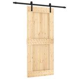 Sliding Door with Hardware Set 90x210 cm Solid Wood Pine - Front View