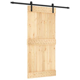 Sliding Door with Hardware Set 95x210 cm Solid Wood Pine - Front View