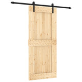 Sliding Door with Hardware Set 90x210 cm Solid Wood Pine - Front View