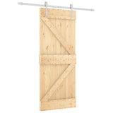 Sliding Door with Hardware Set 80x210 cm Solid Wood Pine - Front View