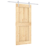 Sliding Door with Hardware Set 90x210 cm Solid Wood Pine - Front View
