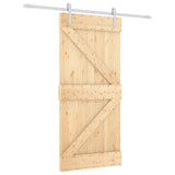 Sliding Door with Hardware Set 95x210 cm Solid Wood Pine - Front View