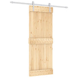 Sliding Door with Hardware Set 80x210 cm Solid Wood Pine - Front View