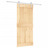 Sliding Door with Hardware Set 90x210 cm Solid Wood Pine - Front View