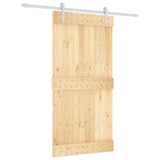 Sliding Door with Hardware Set 100x210 cm Solid Wood Pine - Front View
