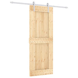 Sliding Door with Hardware Set 80x210 cm Solid Wood Pine - Front View