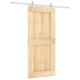Sliding Door with Hardware Set 90x210 cm Solid Wood Pine - Front View