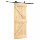 Sliding Door with Hardware Set 85x210 cm Solid Wood Pine - Front View
