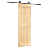 Sliding Door with Hardware Set 70x210 cm Solid Wood Pine - Front View