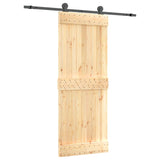 Sliding Door with Hardware Set 80x210 cm Solid Wood Pine - Front View