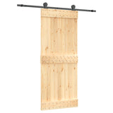 Sliding Door with Hardware Set 85x210 cm Solid Wood Pine - Front View
