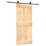 Sliding Door with Hardware Set 90x210 cm Solid Wood Pine - Front View