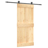 Sliding Door with Hardware Set 90x210 cm Solid Wood Pine - Front View