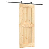 Sliding Door with Hardware Set 80x210 cm Solid Wood Pine - Front View