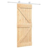 Sliding Door with Hardware Set 80x210 cm Solid Wood Pine - Front View