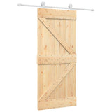 Sliding Door with Hardware Set 90x210 cm Solid Wood Pine - Front View