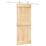 Sliding Door with Hardware Set 80x210 cm Solid Wood Pine - Front View