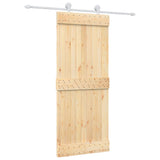 Sliding Door with Hardware Set 85x210 cm Solid Wood Pine - Front View