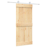 Sliding Door with Hardware Set 90x210 cm Solid Wood Pine - Front View