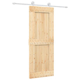 Sliding Door with Hardware Set 80x210 cm Solid Wood Pine - Front View