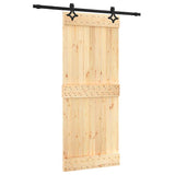 Sliding Door with Hardware Set 85x210 cm Solid Wood Pine - Front View