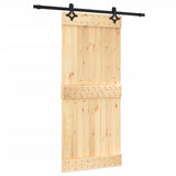 Sliding Door with Hardware Set 90x210 cm Solid Wood Pine - Front View