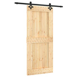 Sliding Door with Hardware Set 90x210 cm Solid Wood Pine - Front View