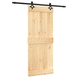 Sliding Door with Hardware Set 85x210 cm Solid Wood Pine - Front View