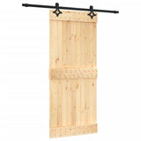 Sliding Door with Hardware Set 90x210 cm Solid Wood Pine - Front View